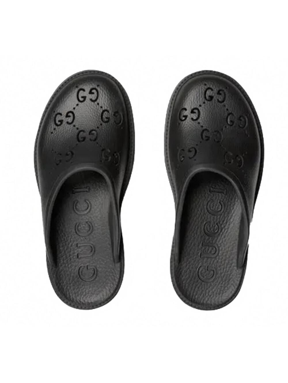 Gucci Black Logo-Embossed Slip-On Clogs